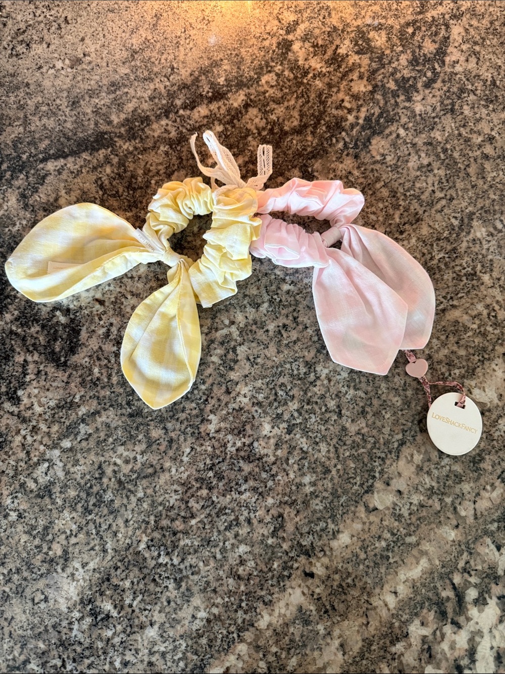 LoveShackFancy Bow Scrunchie Duo in Soft Pink & Pale Yellow